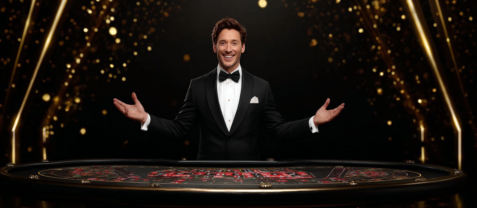 Bn88 Games – A complete collection of online casino entertainment Elegant casino dealer in a tuxedo welcoming players to the thrilling world of Bn88 Casino tables.